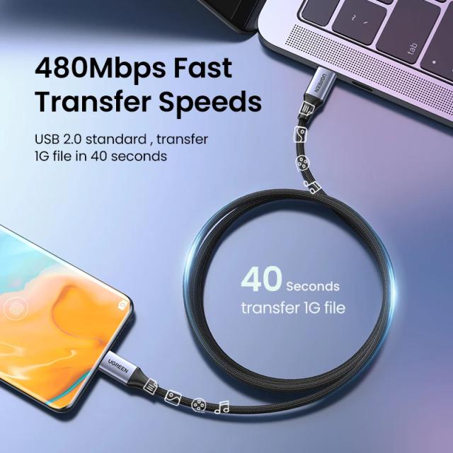 Кабел Ugreen USB 2.0 Type-C М/М US535, 240W, 5А, 2m