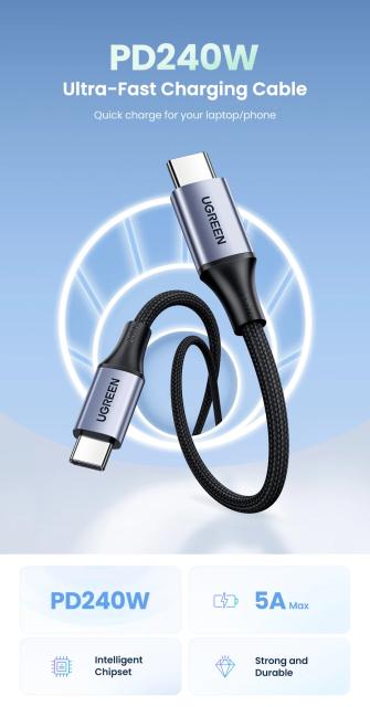 Кабел Ugreen USB 2.0 Type-C М/М US535, 240W, 5А, 2m
