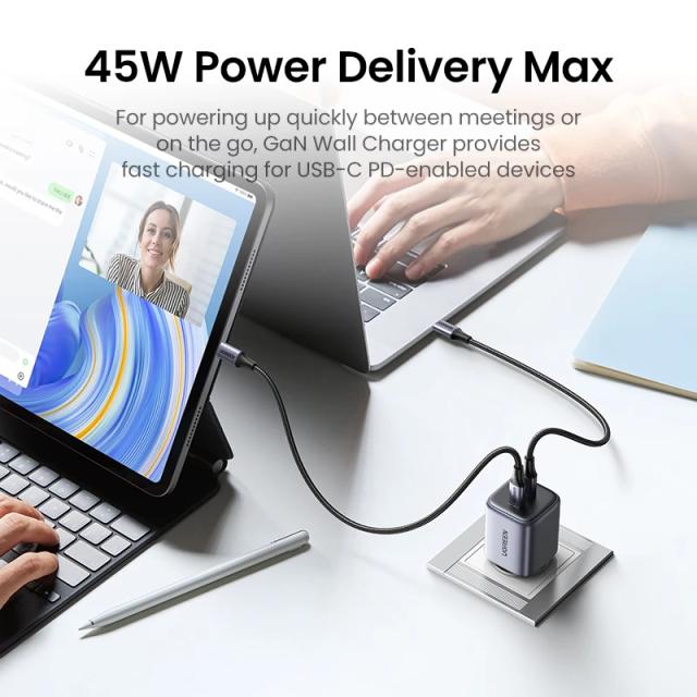 Универсално зарядно за стена Ugreen Charger Wall GaN 45W CD294 Grey - 90573