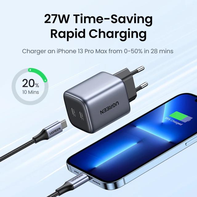 Универсално зарядно за стена Ugreen Charger Wall GaN 45W CD294 Grey - 90573
