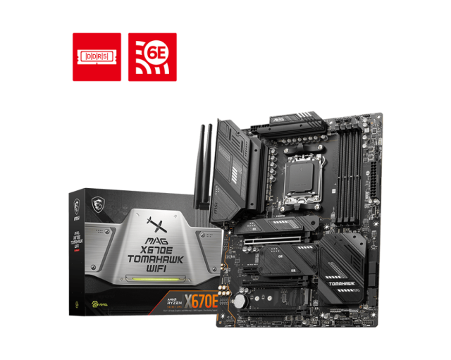 Дънна платка MSI MAG X670E TOMAHAWK WIFI, X670, AM5, DDR5, PCI-E 5.0 (DP/HDMI), 4x M.2, 4x SATA 6Gb/s, 4x USB 3.2 Gen1, Wi-Fi 6E, Bluetooth, ATX