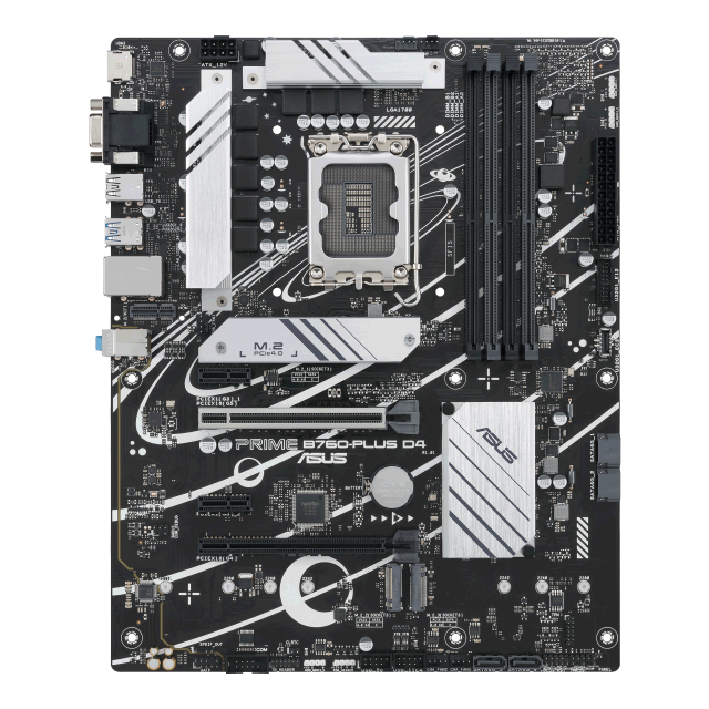 Дънна платка ASUS PRIME B760-PLUS D4 B760, LGA1700, 4xDDR4, PCI-E 5.0, (DP/HDMI/VGA), 4x SATA 6Gb/s, 3x M.2, 1x USB 3.2 Type-C, ATX