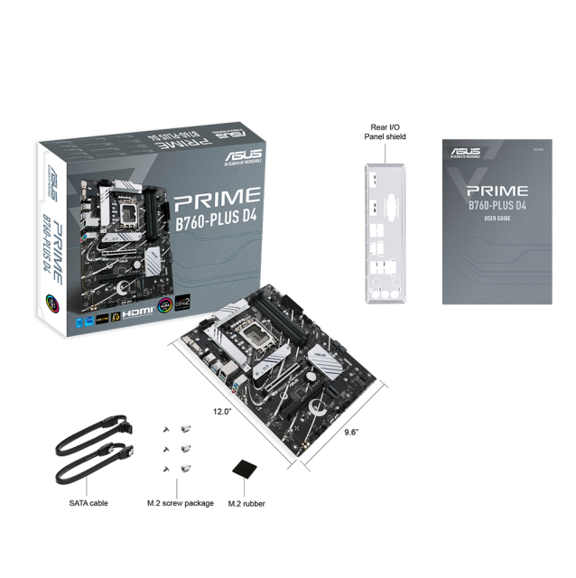 Дънна платка ASUS PRIME B760-PLUS D4 B760, LGA1700, 4xDDR4, PCI-E 5.0, (DP/HDMI/VGA), 4x SATA 6Gb/s, 3x M.2, 1x USB 3.2 Type-C, ATX