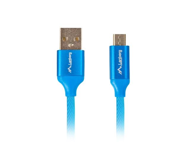 Кабел Lanberg USB MICRO-B (M)  ->  USB-A (M) 2.0 cable 0.5m, blue premium QC 3.0