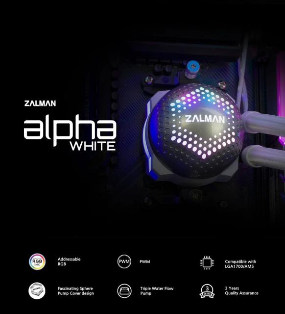 Охладител за процесор Zalman Water Cooling ALPHA 36 WHITE, Addressable RGB, LGA1700/AM5