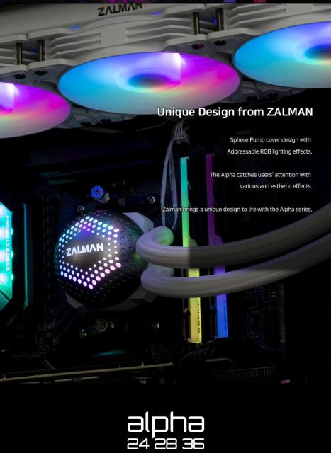 Охладител за процесор Zalman Water Cooling ALPHA 36 WHITE, Addressable RGB, LGA1700/AM5