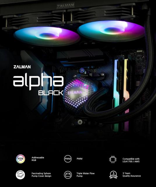 Охладител за процесор Zalman Water Cooling ALPHA 36 BLACK, Addressable RGB, LGA1700/AM5