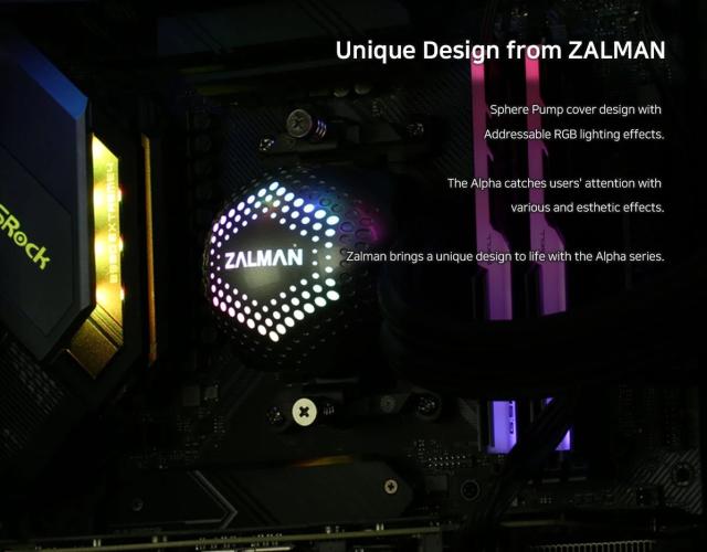 Охладител за процесор Zalman Water Cooling ALPHA 28 BLACK, Addressable RGB, LGA1700/AM5