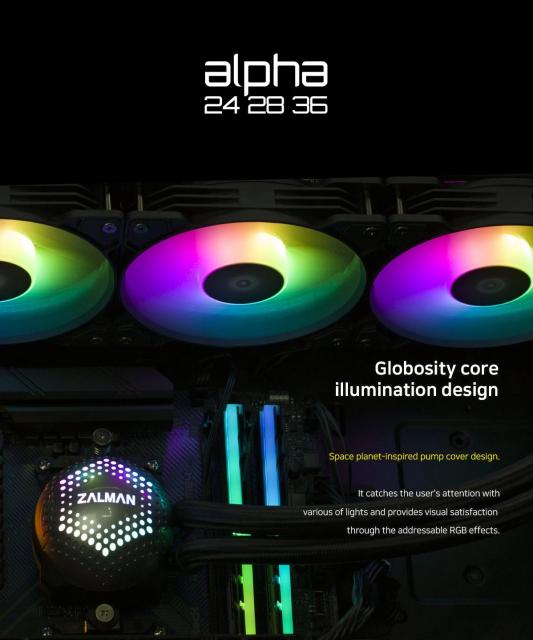 Охладител за процесор Zalman Water Cooling ALPHA 28 BLACK, Addressable RGB, LGA1700/AM5