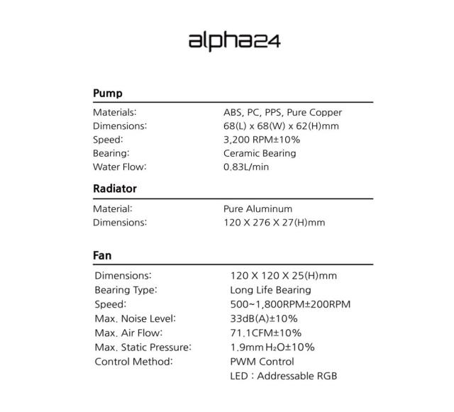 Охладител за процесор Zalman Water Cooling ALPHA 24 WHITE, Addressable RGB, LGA1700/AM5