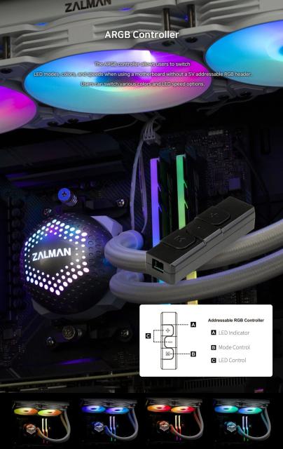 Охладител за процесор Zalman Water Cooling ALPHA 24 WHITE, Addressable RGB, LGA1700/AM5