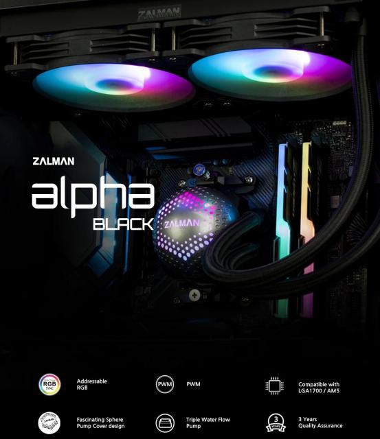 Охладител за процесор Zalman Water Cooling ALPHA 24 BLACK, Addressable RGB, LGA1700/AM5