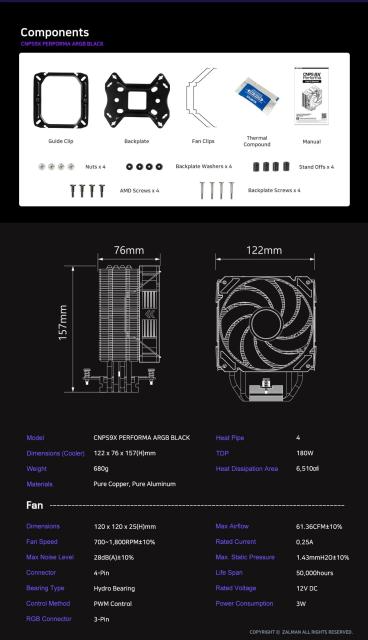 Охладител за процесор CPU Cooler CNPS9X PERFORMA ARGB BLACK, aRGB, Intel LGA1700 / AMD AM5, 3 pin ADD-RGB 5V / 4 pin PWM