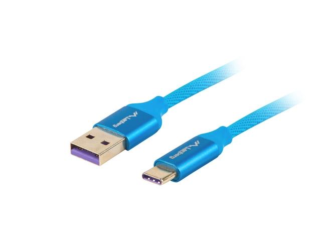 Кабел Lanberg USB-C(M) ->  USB-A (M) 2.0 cable 0.5m, blue premium 5A