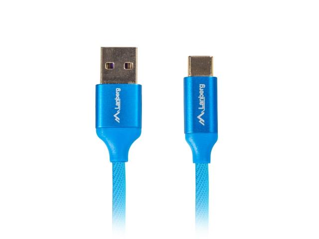 Кабел Lanberg USB-C(M) ->  USB-A (M) 2.0 cable 0.5m, blue premium 5A