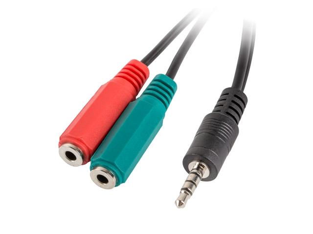 Кабел Lanberg mini jack 3.5mm (M) 4pin -> 2X mini jack 3.5mm (F) 3pin ADAPTER ON cable 20cm, black