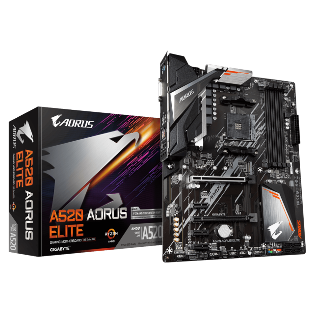 Дънна платка Gigabyte A520 AORUS ELITE, A520, AM4, 4xDDR4, 4 x SATA 6Gb/s, 1 x m.2, (HDMI/DVI), ATX