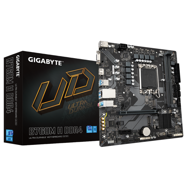 Дънна платка GIGABYTE B760M H, LGA1700, 2xDDR4, 4 x SATA 6Gb/s, 1 x m.2, (HDMI/VGA), mATX