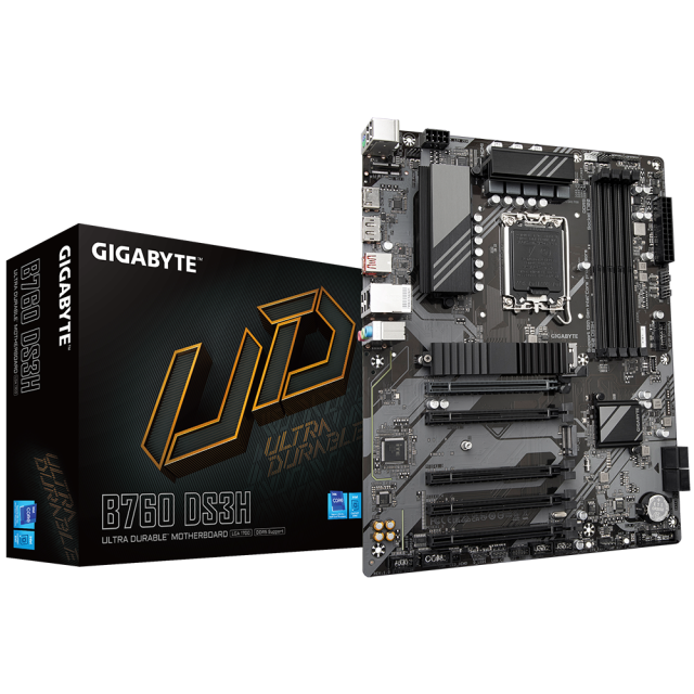Дънна платка GIGABYTE B760 DS3H DDR5, LGA1700, B760, PCIe 4.0 (HDMI/DP), 1x M.2, 4x SATA 6Gb/s, 1x USB Type-C, 3x USB 3.2 Gen 1, ATX