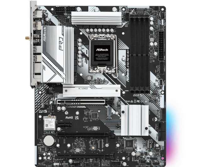 Дънна платка ASROCK B760M PRO RS/D4 WIFI, B760, LGA1700, DDR4, PCIe 4.0, (DP&HDMI)(CF), 4x SATA3 6Gb/s, 1x M.2, 2x USB 3.2 Gen1 Type-C, Wi-Fi 6, mATX