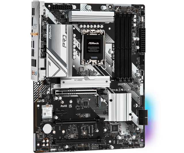 Дънна платка ASROCK B760M PRO RS/D4 WIFI, B760, LGA1700, DDR4, PCIe 4.0, (DP&HDMI)(CF), 4x SATA3 6Gb/s, 1x M.2, 2x USB 3.2 Gen1 Type-C, Wi-Fi 6, mATX