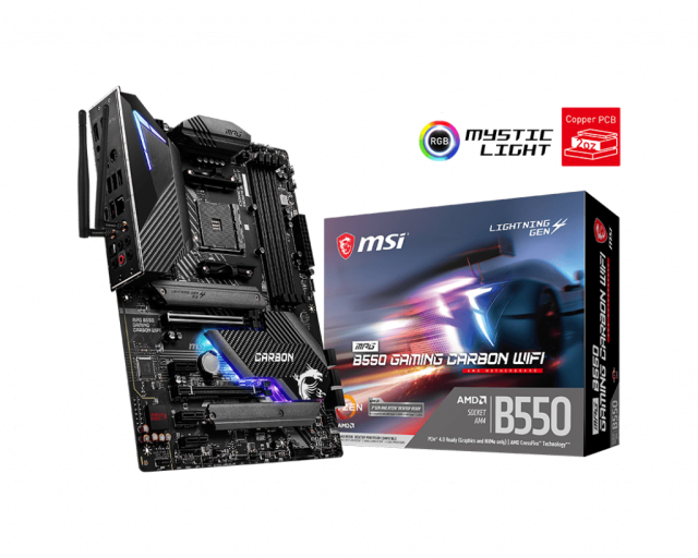 Дънна платка MSI MPG B550 GAMING CARBON WIFI, AM4, PCI-E 4.0 (DP,HDMI) (CF), 6x SATA 6Gb/s, 2x M.2, 1x USB 3.2 Gen 2 Type-C, Bluetooth, Wi-Fi, ATX