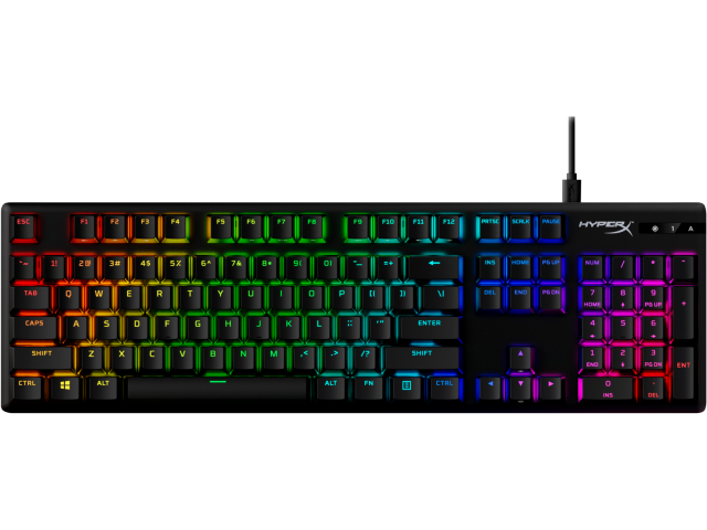 Геймърскa механична клавиатура HyperX Alloy Origins PBT, HyperX Aqua суичове, RGB, Черен