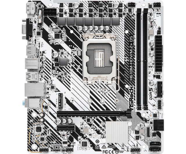 Дънна платка ASRock H610M-HDV/M.2+ D5, LGA1700, DDR5,  (DP/HDMI/VGA), PCI-E 4.0,  4x SATA 6Gb/s, 1x M.2, 3x USB 3.2 Gen1, 1x USB Type-C, mATX