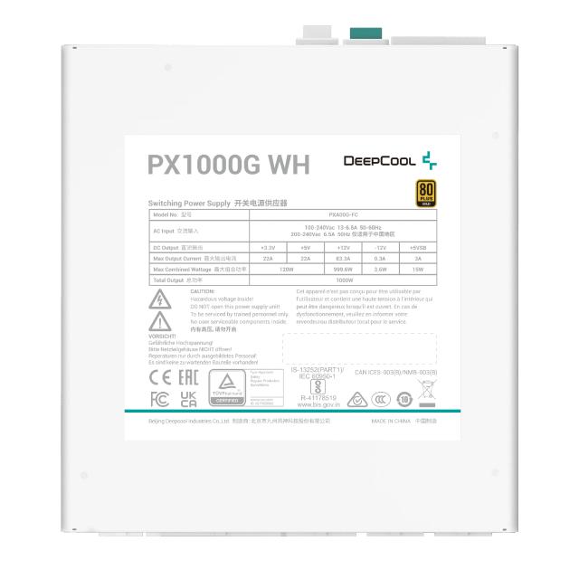 Захранване DeepCool PX1000-G White, 1000W Gold, Active PFC, 80+ Gold, Full Modular