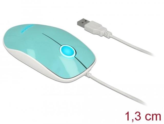 Mишка DeLock oптична, 5 бутона, Кабел 1.3 м, USB, 1200 dpi, Тюркоаз