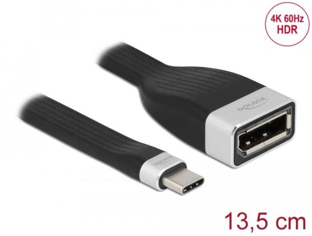 Кабел Delock Flat Ribbon, USB-C мъжко - DisplayPort женско, 4K 60 Hz