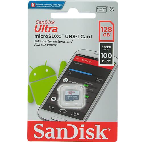 Карта памет SANDISK Ultra microSDXC UHS-I, 128GB, Class 10, 100Mb/s, Адаптер