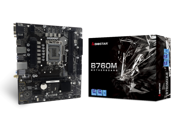 Дънна платка Biostar B760MX2-E, B760, LGA1700, DDR5, PCIe 4.0, 4x SATA3 6.0 Gb/s, 1x M.2, 4x USB 3.2 Gen1 Type-A, VGA, HDMI, DVI, mATX
