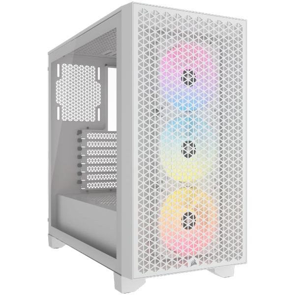 Кутия Corsair 3000D RGB  Tempered Glass Mid-Tower, 2x USB 3.2 Gen 1 Type-A, Micro ATX, Mini-ITX, ATX, бяла