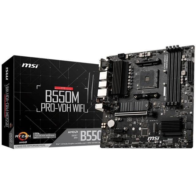 Дънна платка MSI B550M PRO-VDH WIFI, AM4, B550, DDR4, 1x PCIe 4.0/3.0 x16 slot, 2x M.2 slots, WiFi, 1x VGA,1x HDMI,1x DP, mATX