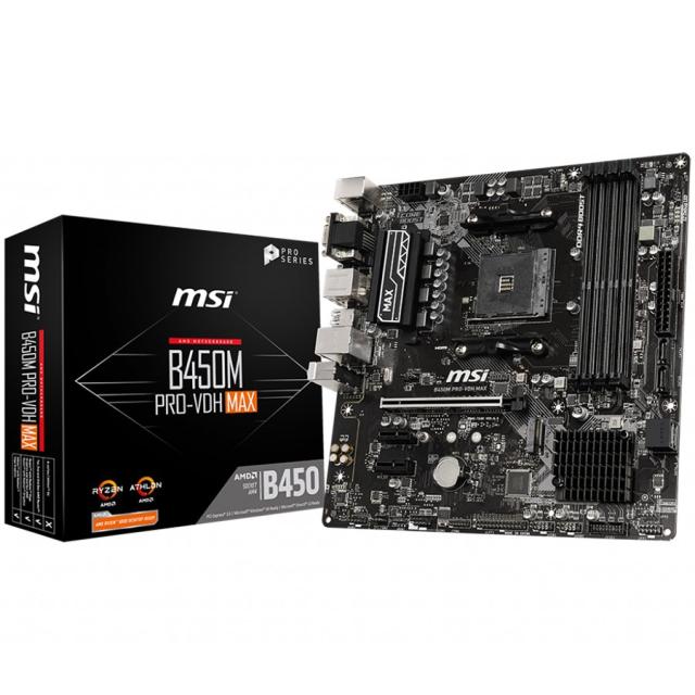 Дънна платка MSI B450M PRO-VDH MAX, B450, AM4, 1x PCIe 3.0 x16 slot,1x M.2 slot, 1x HDMI,1x DVI-D,1x VGA, mATX