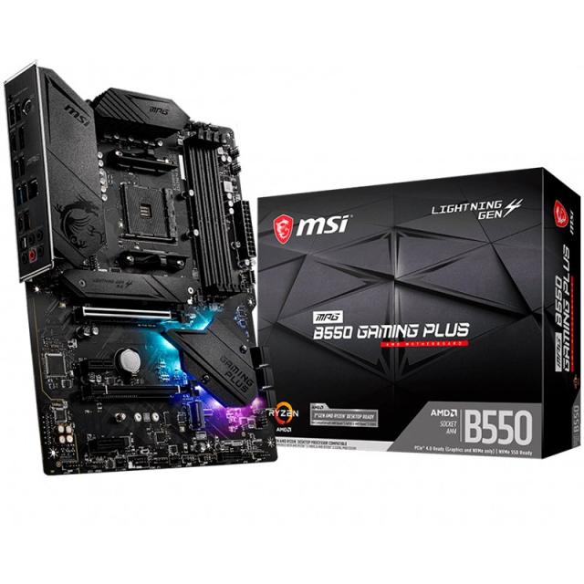 Дънна платка MSI MPG B550 GAMING PLUS, B550, AM4, DDR4, 1xPCIe 4.0, 1xPCIe 3.0 x16, 2xPCIe 3.0 x1, 6x SATA 6Gb/s слота, 2x M.2 слота, ATX