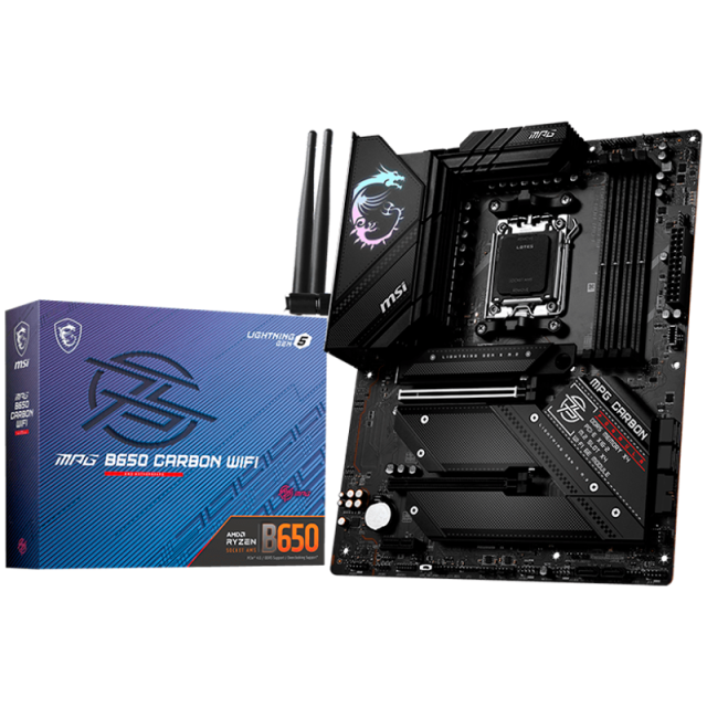Дънна платка MSI MPG B650 CARBON WIFI, AM5, 4x DDR5, 3x PCI-E x16 slots, 4x M.2 slots, 1x HDMI, 1x DP, Wi-Fi 6E, BT, ATX