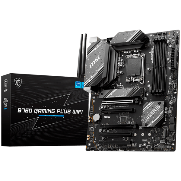 Дънна платка MSI B760 GAMING PLUS WIFI, LGA1700, Intel B760 Chipset, DDR5 up to 6800(OC)MHz, 5x PCIe x16 slot, 4x SATA 6G, 2x M.2 slot, 1x HDMI, 1x DP, ATX 