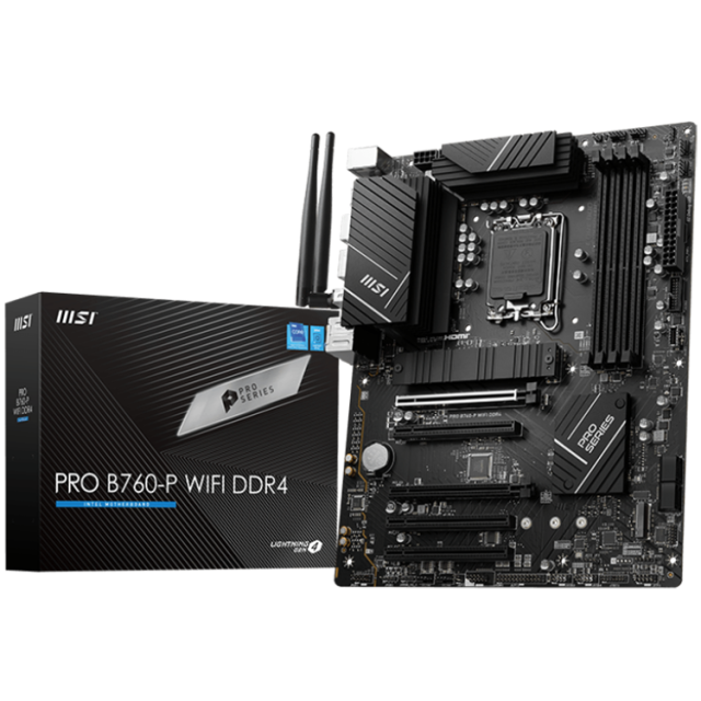 Дънна платка MSI PRO B760-P WIFI, LGA1700, 4x DDR4, 2x PCIe x16, 2x M.2, WI-FI 6E, Bluetooth 5.3, HDMI, DP, ATX