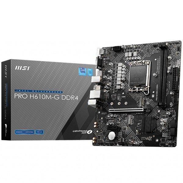 Дънна платка MSI PRO H610M-G DDR4, H610, LGA1700, DDR4, PCI-E 4.0, 1x M.2 slot, 4x SATA 6Gb/s, 2x USB 3.2 Gen 1, mATX