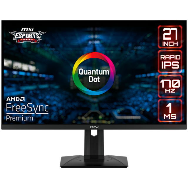 Монитор MSI G274QPF-QD Gaming Monitor, 27.0" (68.58 cm) 170Hz, WQHD (2560x1440) 16:9, Rapid IPS Anti-glare, 1ms, 400nits, 1000:1, 178°/178°, Freesync Premium, Adjustable Stand, 1x DP, 2x HDMI, 1xType-C