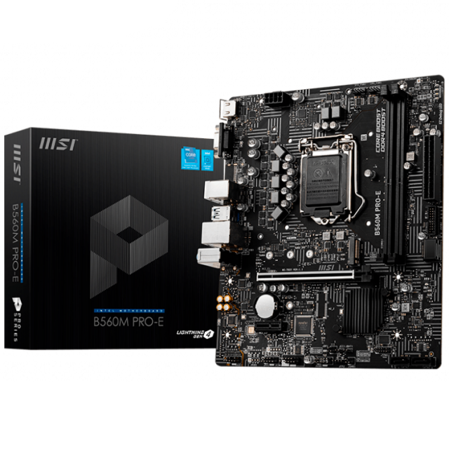 Дънна платка MSI B560M PRO-E, LGA1200, ,Intel B560 Chipset, 2x DDR4, 1x M.2 slot, 1x PCIe x16 slot, 1x HDMI,1x VGA, mATX