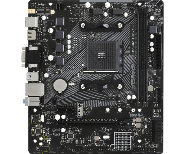 Дънна платка ASRock B550M-HVS SE, AM4, 2x DDR4, 4x SATA 6Gb/s, 1x M.2 PCIe Gen3x4, HDMI, VGA
