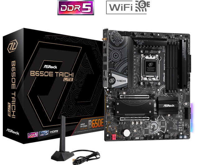 Дънна платка ASRock B650E Taichi Lite Wi-Fi 6Е, B650, AM5, DDR5, PCIe 5.0, 3x M.2, 4x SATA 6Gb/s, 1x USB 3.2 Gen2 Type-C, 10x USB 3.2 Gen2, Bluetooth, E-ATX