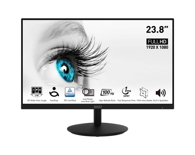 Монитор MSI PRO MP242A, 23.8" (60.45cm) IPS панел, 100Hz, Full HD, 1ms, 300cd/m2, VGA, DisplayPort, HDMI