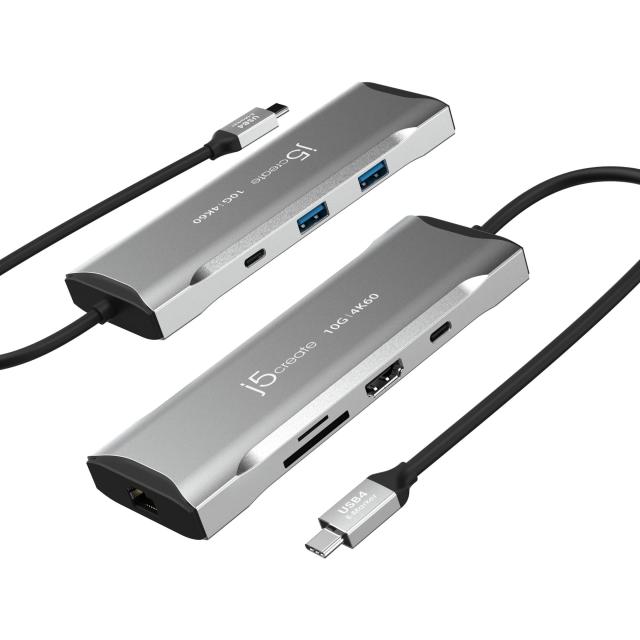 Мултипортов адаптер, j5create Mini Dock JCD393, USB-C E-Mark, USB, HDMI, Ethernet, SD, microSD