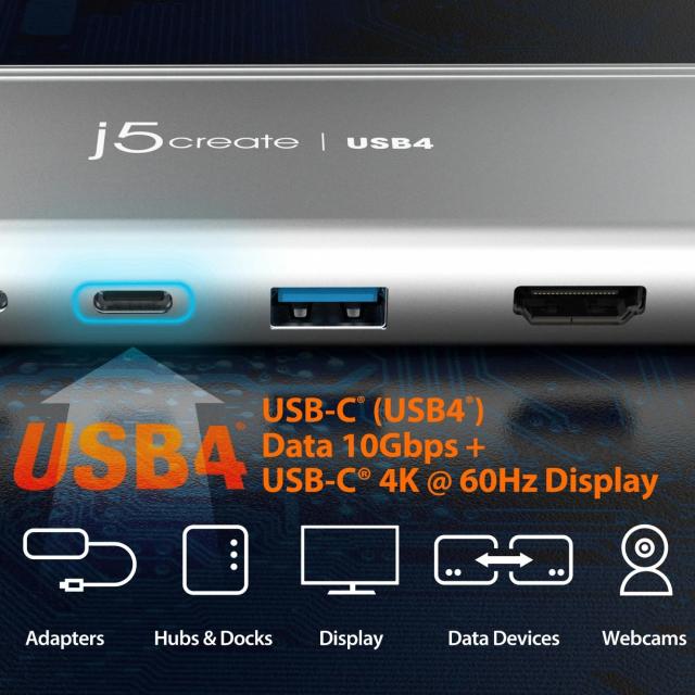 Мултипортов адаптер, j5create Mini Dock JCD401 USB4, USB-C, 4K HDMI