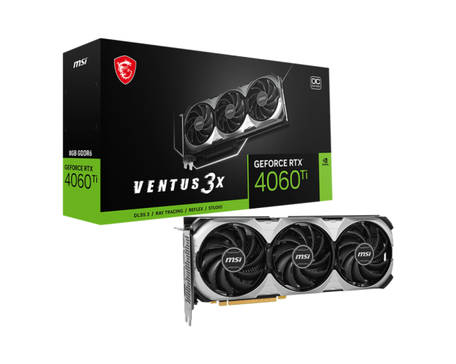 Видео карта MSI RTX4060 TI VENTUS 3X 8G GDDR6 OC, 128-bit, HDMI, 3x DP
