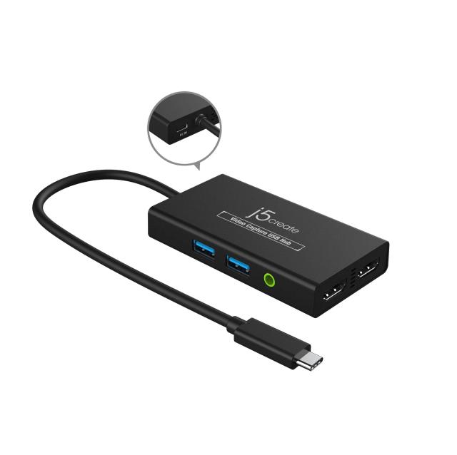 Кепчер j5create JVA01, HDMI - HDMI, USB-C хъб, Черен